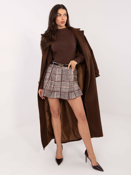 Brązowe damskie spódnico-szorty z paskiem