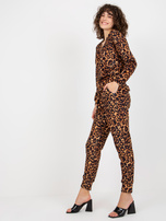 Hurtownia Ciemnobeżowo-czarny komplet welurowy z printem 