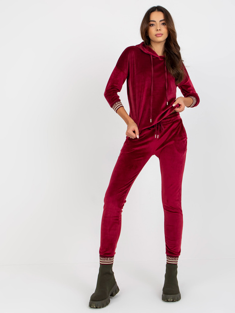 Hurt Bordowy dwuczęściowy komplet welurowy ze spodniami