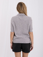Gray women's polo sweater with a mohair effect.