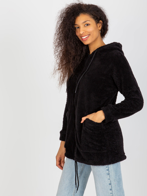 Hurt Czarna futrzana bluza rozpinana z kieszeniami RUE PARIS