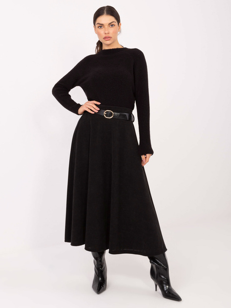 Czarna rozkloszowana spódnica z paskiem RUE PARIS