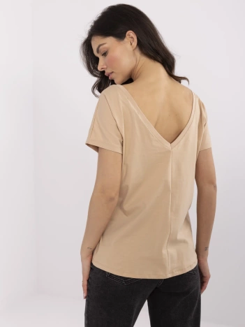 Camelowy t-shirt z dekoltem w łódkę Fire BASIC FEEL GOOD