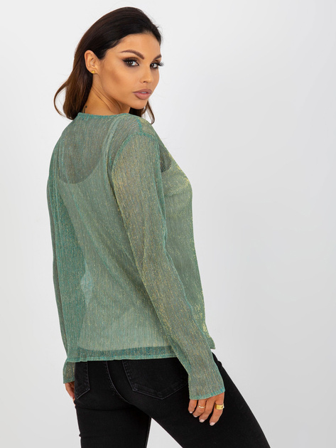 Hurt Jasnozielono-beżowa dwuczęściowa bluzka wizytowa z broszką