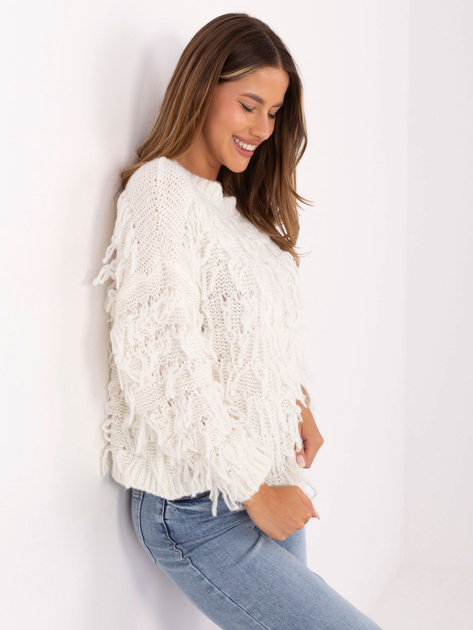 Ecru damski sweter boho z wełną RUE PARIS