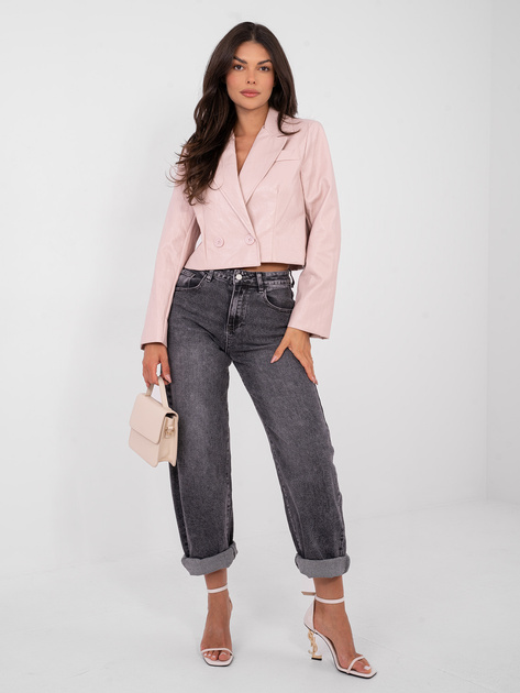 Jasnoróżowa dwurzędowa marynarka z ekoskóry RUE PARIS