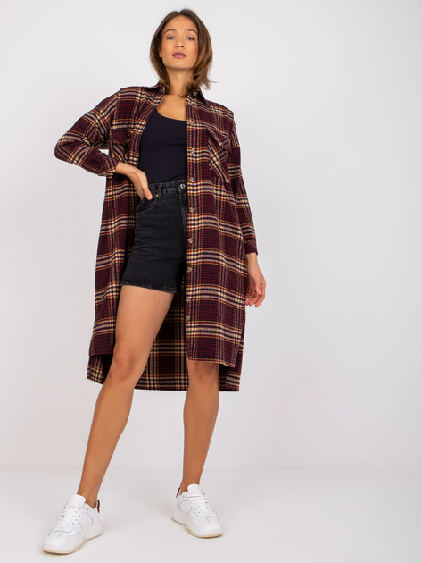 Bordowo-żółta długa koszula oversize Monika