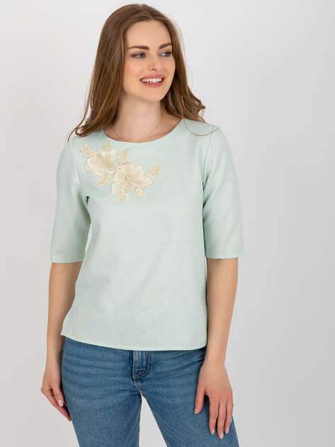 Hurt Miętowa bluzka wizytowa z krótkim rękawem