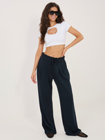 Granatowe dresowe spodnie z marszczoną talią RUE PARIS