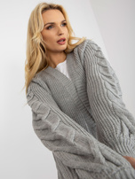 Hurtownia Szary długi kardigan z warkoczami RUE PARIS