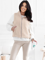 Jasnobeżowa kamizelka baranek z kieszeniami 