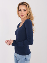 Granatowa bluzka basic z okrągłym dekoltem 