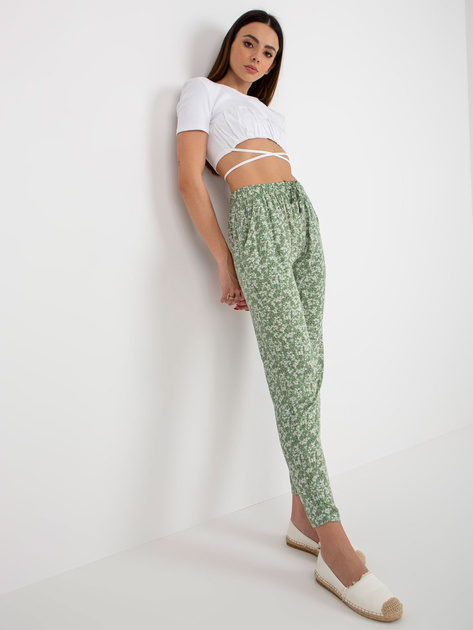 Hurt Jasnozielone letnie spodnie z materiału w kwiaty SUBLEVEL