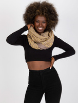 Ciemnobeżowo-żółta chusta komin z motywem 