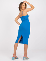 Ciemnoniebieska sukienka na ramiączkach z materiału prążkowanego Emi RUE PARIS 