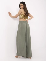 Khaki letnie spodnie z szeroką nogawką 