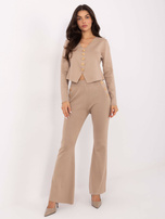 Beżowy dzianinowy komplet ze spodniami dzwonami