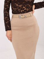 Ciemnobeżowa spódnica z prążkowanej dzianiny 