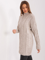 Hurt Beżowa sukienka z golfem z dzianiny w warkocze RUE PARIS