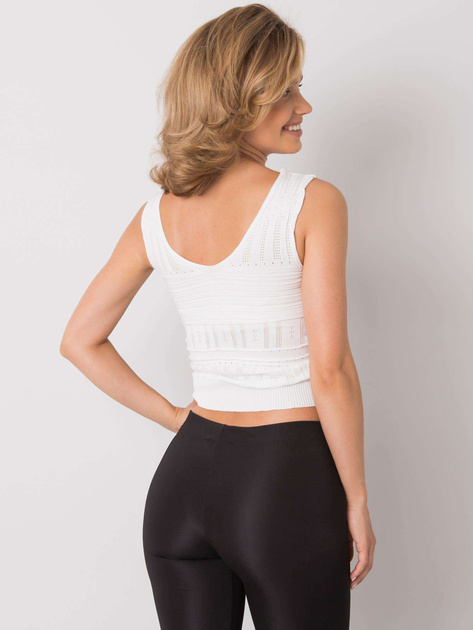 Biały dzianinowy top ze ściągaczem Astrid