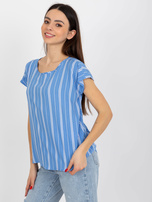 Hurt Niebieska bluzka w paski z krótkim rękawem SUBLEVEL