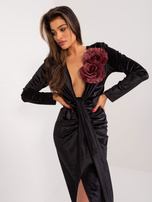 Hurt Czarna welurowa sukienka wieczorowa z rozcięciem