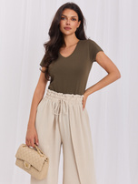 Hurtownia online Khaki gładki t-shirt plus size z bawełny 