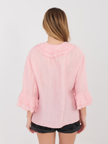 Jasnoróżowa letnia koszula z falbankami przy rękawach