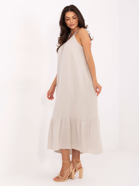 Jasnobeżowa sukienka na wiązanych ramiączkach OCH BELLA