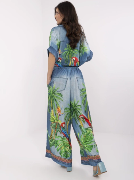 Niebieskie letnie spodnie damskie od kompletu