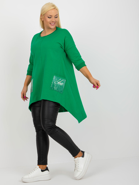 Hurt Zielona asymetryczna bluzka plus size z aplikacją