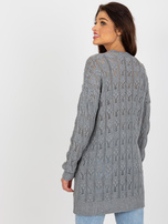 Hurt Szara ażurowa sukienka dzianinowa z długim rękawem