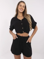 Schwarze Musselin-Shorts mit Bindung.