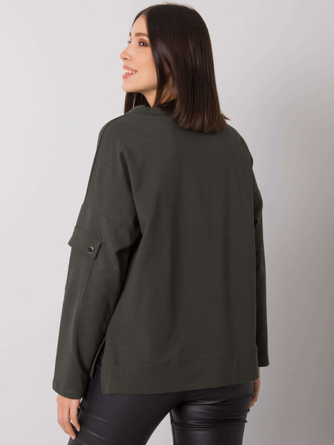 Ciemna khaki bluzka plus size z kieszenią na rękawie Lunnara