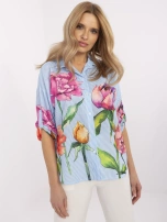 Hurt Niebiesko-biała rozpinana koszula z dodatkiem lnu