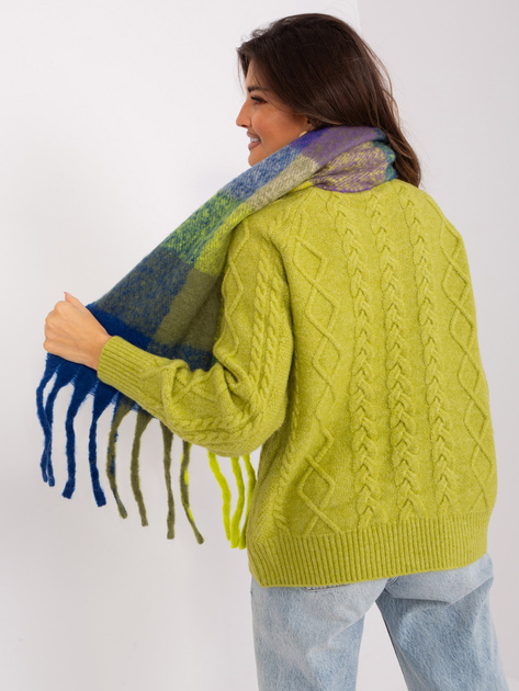 Hurt Ciemnoniebiesko-khaki damski szal z frędzlami