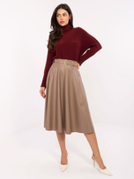Ciemnobeżowa midi spódnica z ekoskóry