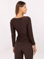 Ciemnobrązowa elegancka bluzka z długim rękawem