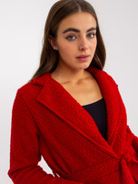 Hurt Czerwony pluszowy maxi płaszcz z paskiem Merve OCH BELLA 