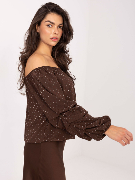 Czekoladowa wizytowa bluzka z aplikacjami