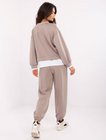 Hurt Ciemnobeżowy damski komplet z bluzą ze wstawką