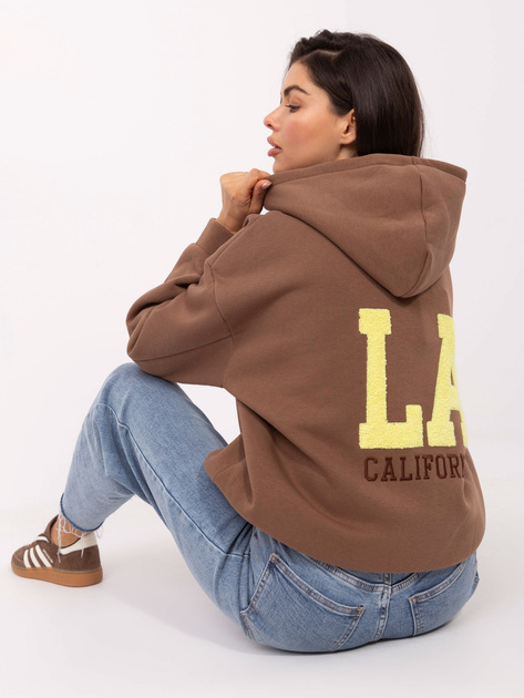 Ciemnobeżowa ocieplana bluza z kapturem