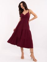 Bordowa muślinowa sukienka z kopertowym dekoltem