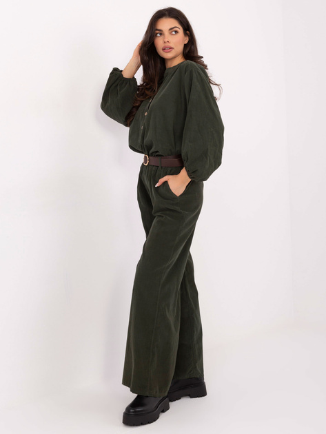 Khaki sztruksowe spodnie z szeroką nogawką