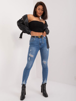 Hurt Ciemnoniebieskie dopasowane spodnie jeansowe z paskiem