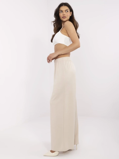 Jasnobeżowe szerokie spodnie basic z wiskozy