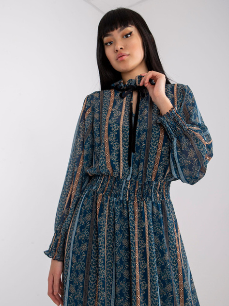 Ciemnoniebieska sukienka we wzory Ava