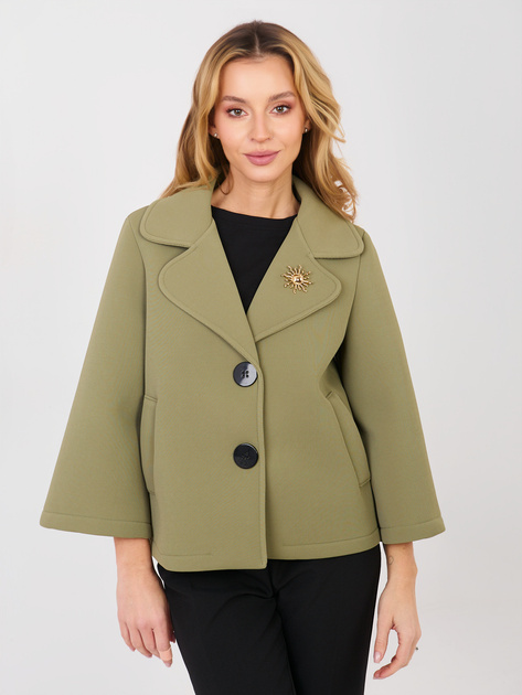 Khaki piankowy płaszcz z broszką