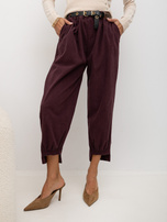 RUE PARIS Burgundy corduroy trousers with tapered leg.