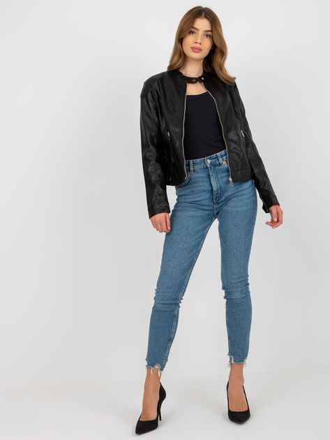 Hurtownia Czarna kurtka z ekoskóry biker z kieszeniami